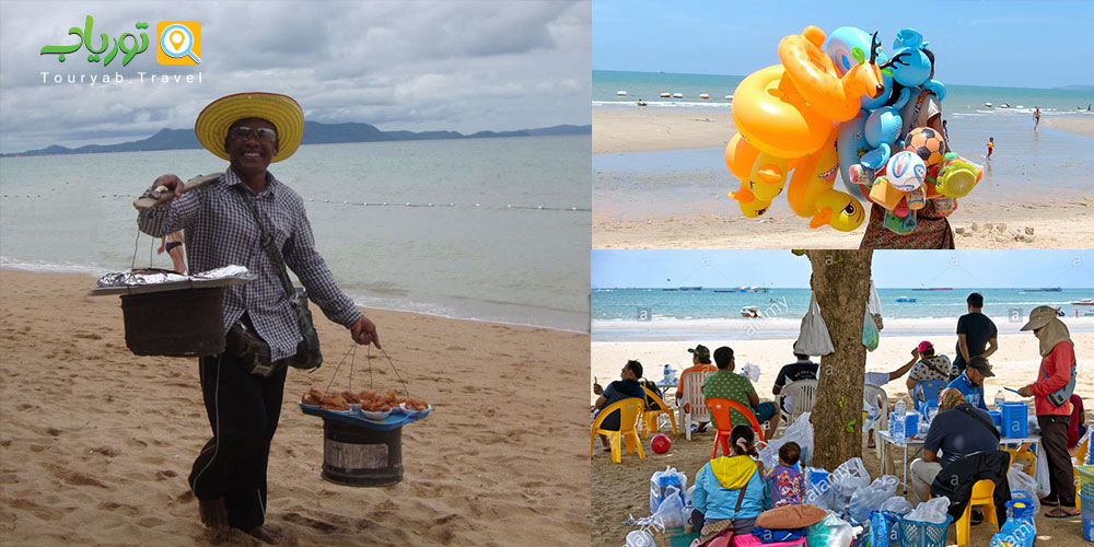 فروشندگان در ساحل در پاتایا(در جستجوی امرار معاش)